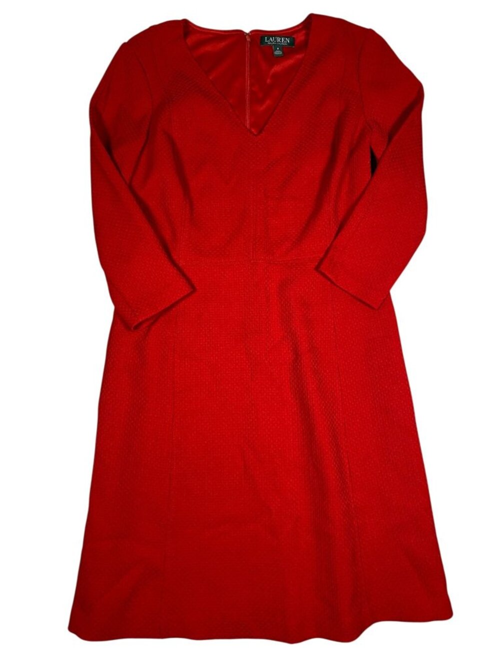 Lauren Ralph Lauren Womens Red Textured Long Sleeve A-Line Dress 8 Polyester - Picture 2 of 9